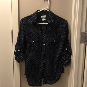 xs Columbia PFG navy polka dot shirt